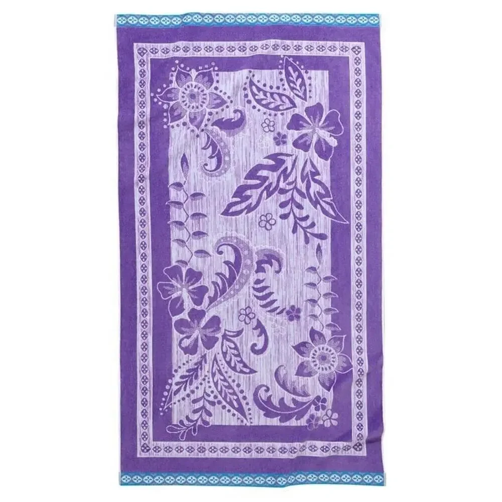 2 Pack Beach Towels 40x72 Purple Jungle Jacquard 100% Cotton Oversized NEW